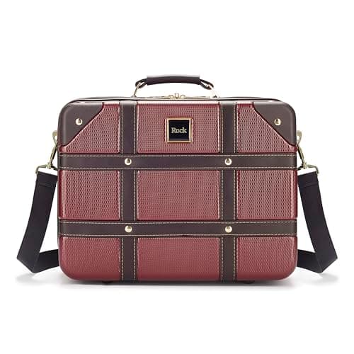 Image of Rock Vintage Vanity Hard Shell Vanity Case in Burgundy – Hand Luggage Approved, Removable Shoulder & Suitcase Handle Strap, Lockable Zips – 29.5 x 37 x19cm 1.3KG