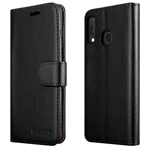 Image of iCatchy for Samsung Galaxy A20e Case Wallet Book [Stand View] Card Case Cover Magnetic Closure [Kickstand] Leather Folio Case Compatible with Samsung Galaxy A20E Phone Cover (Black)
