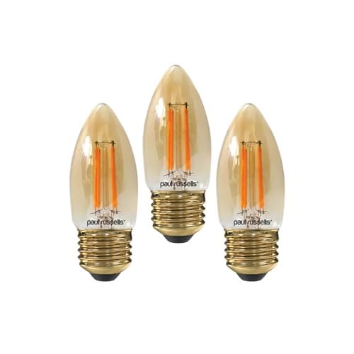 Image of paul russells LED Filament Candle – Dimmable Edison Screw E27 Light Bulbs, 4.5Watt 423LM C35 Bulbs, 40w Equivalent, 2200K Extra Warm White Dimmer ES Energy Saving Chandelier Lamps, 3 Pack