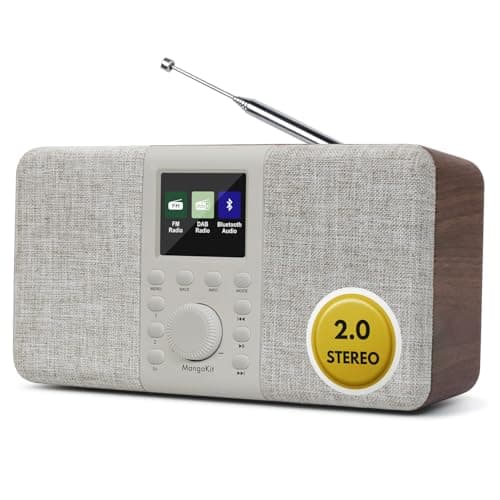 Image of MangoKit MD5 Stereo DAB Radio with Bluetooth, 2.4" Colour Display–Portable Digital Radio w/DAB/DAB+/FM, True 2.0 Dual Speakers, 40 Presets,Alarms&Snooze & Sleep, USB-C Mains or AA Battery Power-Walnut
