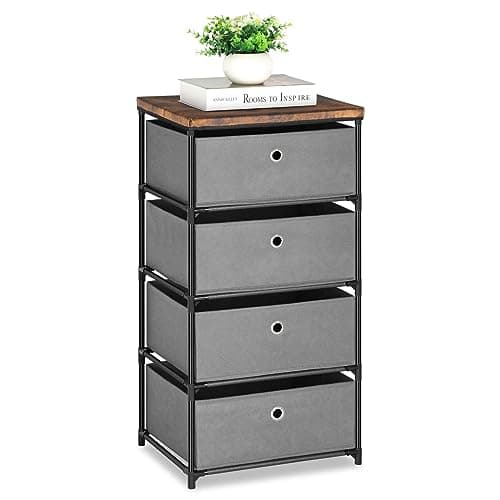 Image of LIANTRAL Dresser with 4 Drawers, Fabric Chest of Drawers Storage Tower, Large Capacity Chest Cabinet Organizer Unit for Bedroom, Dorm, Hallway, Grey