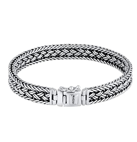 Image of Kuzzoi 0210480118 Buddha Silver Bracelet for Men, Handmade Byzantine Chain Bracelet, Made of Real Solid 925 Sterling Silver, Men's Bracelet Engraving, Width: 10 mm, Weight: 38 g