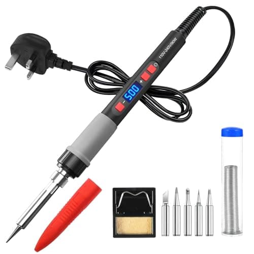 Image of Soldering Iron Kit - 90W LCD Adjustable Temperature 180-500°C Portable Solder Kit with ON/Off Switch, Welding Iron Kit with 5 Replacement Soldering Iron Tips, Stand, Solder Wire, for Repair, DIY