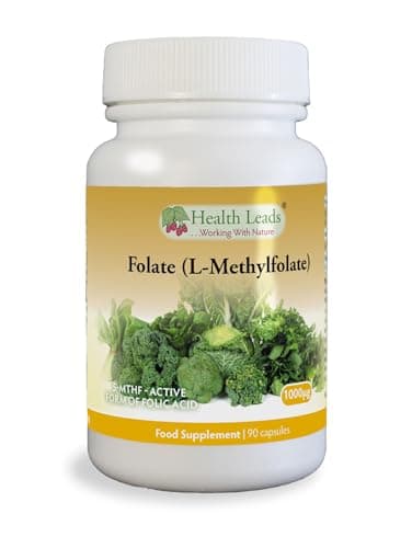 Image of Folate (L-Methylfolate) 1000μg x 90 Capsules, 5-MTHF Active Form of Folic Acid/Vitamin B9, Please See Our 400mcg Version for Pregnancy, Magnesium Stearate Free, Made in Wales