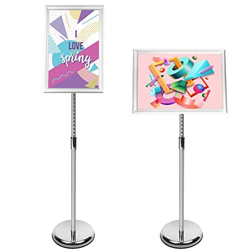 Image of YIYO A4 Poster Stand Floor Sign Holder Snap Frame Adjustable Aluminum Sign Stand, Display Notice Menu for Wedding/Business Activities Display(Silver) (Silver, A4)