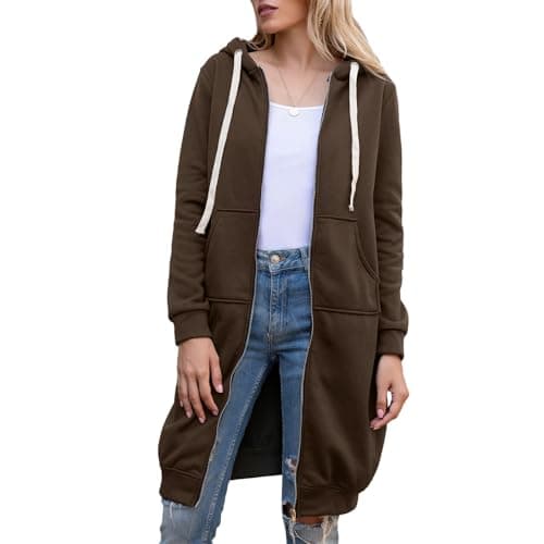 Image of VDDTAGAM Sherpa Lined Hoodie Red Hoodie Fall Jacket Coats For Women Sherpa Coat Fleece Jackets For Women Fleece Jackets For Women Women Winter Coats Sherpa Lined Jacket Women Jackets F(Coffee,L)