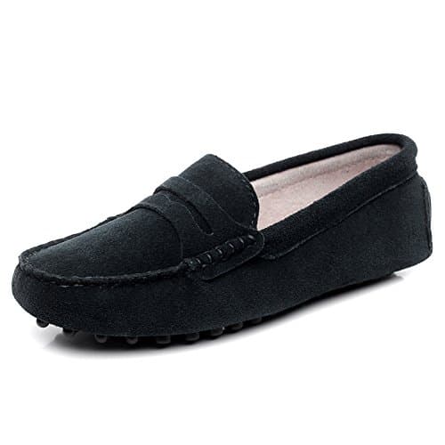 Image of Jamron Women's Classic Suede Penny Loafers Comfort Handmade Slipper Moccasins Black 24208 UK6