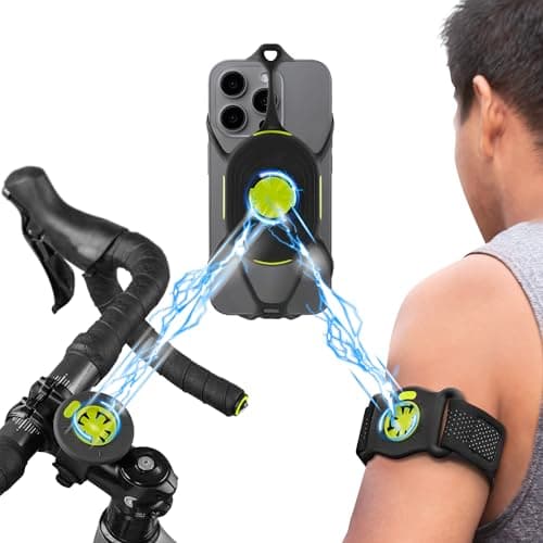 Image of Bone Run and Bike Tie Connect Kit 2 Magnetic, 360° Rotatable Quick Release 2 in 1 Cell Phone Holder for Jogging Cycling, Universal Sports Armband Bike Computer Mount for Smartphone 4.7-7.2 Inch