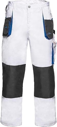 Image of Work Trousers Combat Style Multi Pocket Heavy Duty Pants White with Blue Inserts Painter's Trousers (28-30 INCH (46 EU), White)