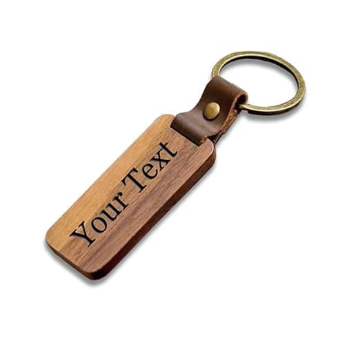 Image of UKHobbyStore Personalised Wooden Keyring with Custom Engraving for Hotel Rooms, Offices, B&B, Business, etc (Walnut)