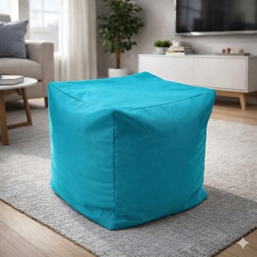 Image of Artistic Fashionista Limited Waterproof Bean Bag Footstool Cube 40x40x40cm – Indoor Outdoor Garden Pouffe Ottoman Seat, Durable Weather-Resistant Fabric, Lightweight Foot Rest Stool (Teal)