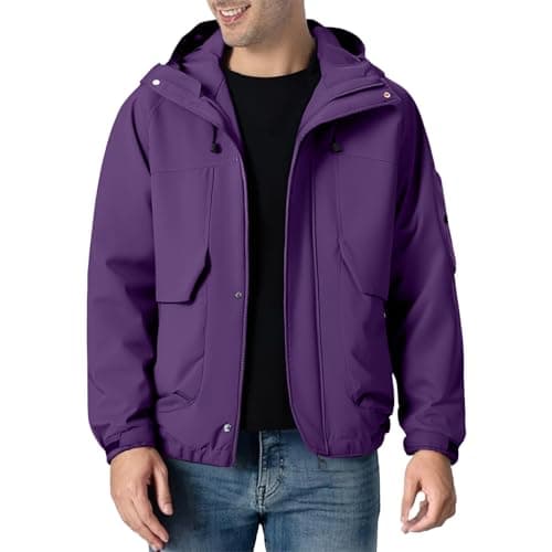 Image of Cocila Mens Rain Jacket with Hiking Coat Lightweight Windbreaker Men Big and Tall (Purple, XXXXL) Winter Jackets for Wool Short Overcoat Coats Duffle Donkey Thicken Trench Waterproof Pea Long