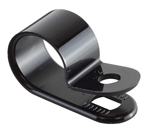 Image of GTSE 100 Pack of Black Nylon P-Clips, 12.7mm (1/2") Diameter, Plastic Cable Clips