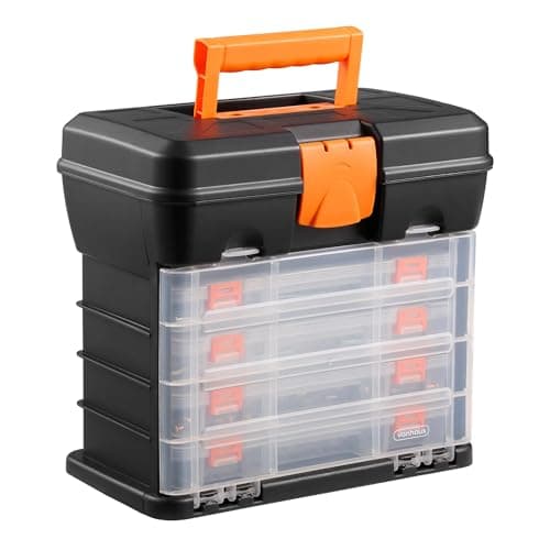 Image of VonHaus Utility Tool Box Storage Organiser Case with 4 Drawers & Adjustable Dividers - Plastic Multi Tool Box Organiser with 4 Compartment Drawers - Ideal for DIY Tools and Accessories Storage