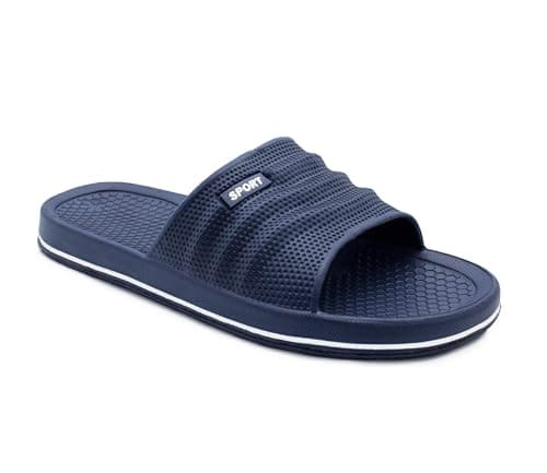 Image of IMTY Womens Sliders EVA Sandal Slippers Ladies Pool Slides Lightweight Beach Flip Flops Bathroom Shower Spa Leisure Sports Slipper (Navy, UK Footwear Size System, Adult, Women, Numeric, Medium, 4)