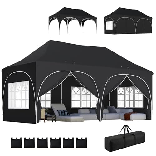 Image of Outsunny 3 x 6m Pop Up Gazebo with Sides, 6 Sandbags, Peak Top Height Adjustable Outdoor Garden Party Tent Marquee Wedding Awning Canopy Instant Event Shelter with Carry Bag, Windows, Black