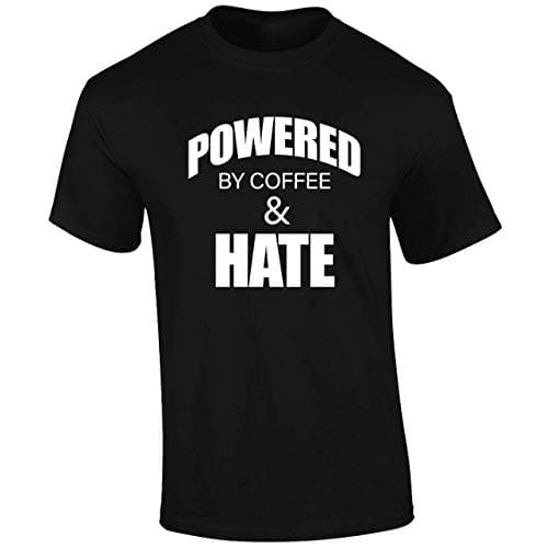 Image of Crown Designs Powered by Coffee and Hate Cool Novelty Premium Quality Regular Fit T-Shirt Top for Men and Teens - Black/Medium