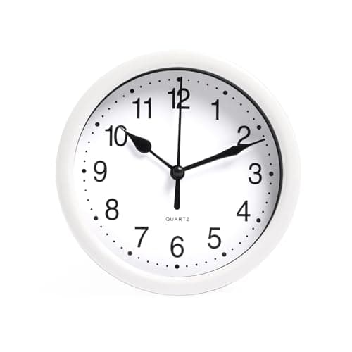 Image of OHS Wall Clock, Small Round Clocks for Kitchen Living Room Office Bedroom, Round Clock Modern Home Decorative Large Numbers Easy To Read, White