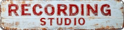 Image of Vintage Tin Recording Studio Sign Retro Metal Sign for indoor Decoration - indoor Funny Wall Art Plaque 4x16 Inch