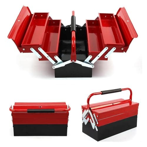Image of Holdfiturn Metal Tool Box 3 Tiers 5 Tray Tool Storage Box Cantilever Tool Box 43cmx22cmx21cm Tool Box Organiser Red