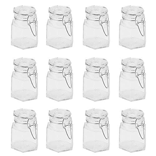 Image of Hexagonal Spice Jars - Set of 12 | Clip Top Mini Glass Jars | 100ml Capacity | Preserve Jar Set | Airtight Herb & Spice Storage | Jam Jars & Storage | Small Pots | M&W