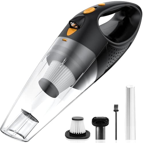 Image of Powools Handheld Vacuum Cordless with 2 Filters, Car Vacuum Cleaner High Power with Fast Cahrge Tech, Portable Rechargeable Mini Vacuum with Large-Capacity Battery, Orange, 14.3"X4.6"X4.0"
