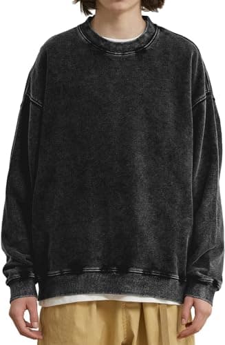 Image of LJYYR Oversized Vintage Sweatshirts for Mens Women Gothic Acid Wash Pullover T Shirts Casual Crewneck Sweatshirt Tees (XXL,Black)