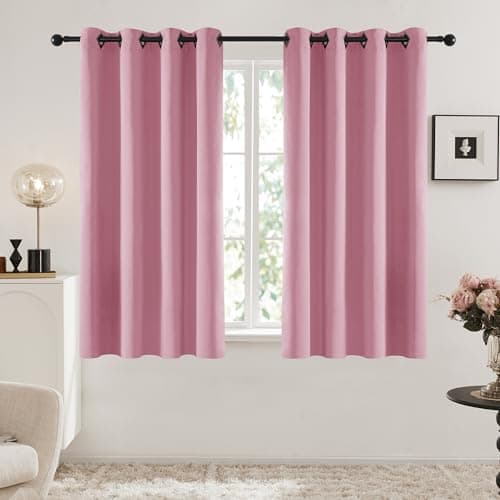 Image of Deconovo Blackout Curtains with Black Eyelets, Super Soft Thermal Insulated Window Panels, Energy Saving Curtains for Living Room, W 52 x L 54,Bonbon Pink,2 Panels