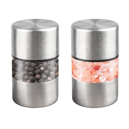 Image of Mini Salt and Pepper Grinder Set Manual Mill Salt Shakers Travel Spice Mill Refillable with Ceramic Core Stainless Steel Shatterproof Acrylic Black Pepper Grinder for Camping Home Kitchen BBQ Outdoor
