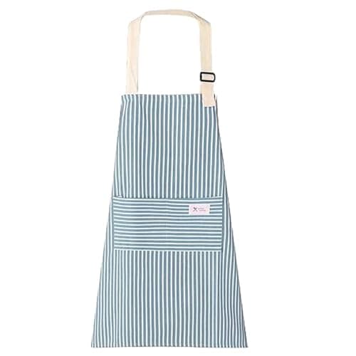 Image of Bailinks Unisex Stripe Apron with Adjustable Straps and two Pockets, Premium Cotton Apron for Cooking, BBQ, Baking, Gardening, and Home Cleaning, Ideal for Chefs and Home Enthusiasts (Blue)
