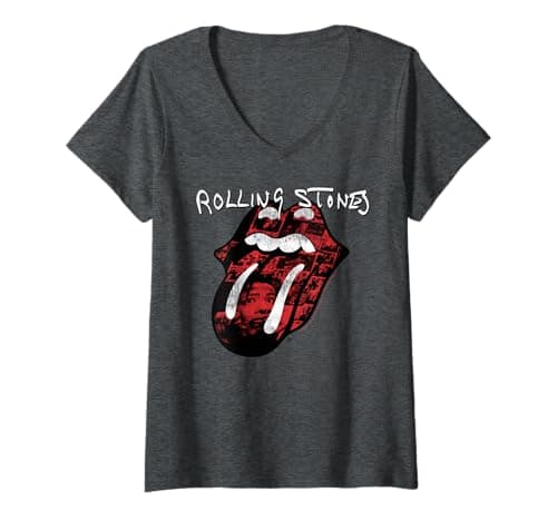 Image of Womens Rolling Stones Official Exile Tongue Photos V-Neck T-Shirt