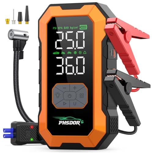 Image of 8000A Jump Starter Power Pack with Air Compressor, 25000mAh 150PSI Car Battery Booster Jump Starter (All Gas/10L Diesel), Car Starter Power Pack, Jump Pack with LED Flashlight, Orange