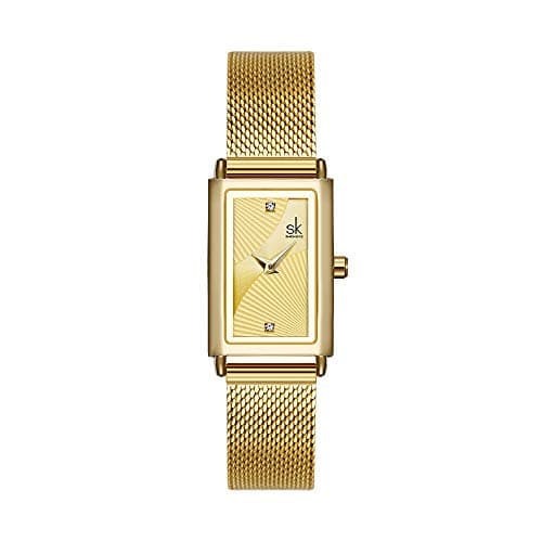 Image of SHENGKE Minimalist Watch (Love Me Tender Love Me Home) Casual Fashion Wrist Watch Mesh Square Gold