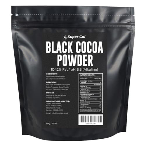 Image of Black Cocoa Powder for Baking - 1kg Pouch | Intense Deep Black Dutch Processed Unsweetened Cocoa Powder | pH 8.8 (Zero Bitterness) with 10-12% Fat | Super Cal