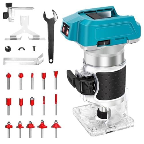 Image of Cordless Palm Hand Routers for Makita 18V Battery with 15pcs Bits, Brushless Wood Trim Router for Wood Working Joiner Cutting, 6 Speed ​​Adjustment, 0-22000r/Min, 1/4", 6 mm, (Battery Not Included)