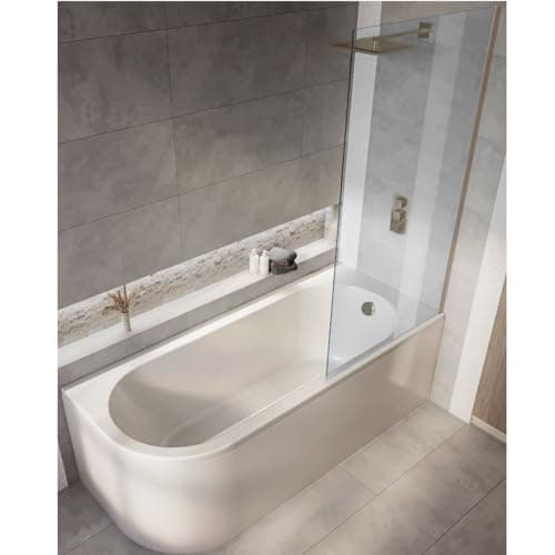 Image of Milano Overton White 1700mm x 725mm Right Hand J Shaped Corner Shower Bath Copper Screen