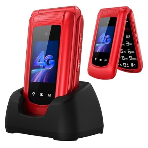 Image of uleway 4G Big Button Mobile Phone for Elderly Sim Free Unlocked Simple Senior Flip Phone Easy to Use Basic Phones with 2.4" +1.8" IPS Screen, SOS Button, Charging Dock 1000mAh Battery (Red)
