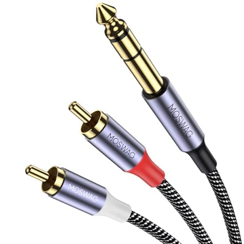 Image of MOSWAG Gold-Plated 6.35mm 1/4 inch Male TRS Stereo Plug to 2 RCA Phono Male Audio Y Splitter Cable,Connector Wire Cord Plug