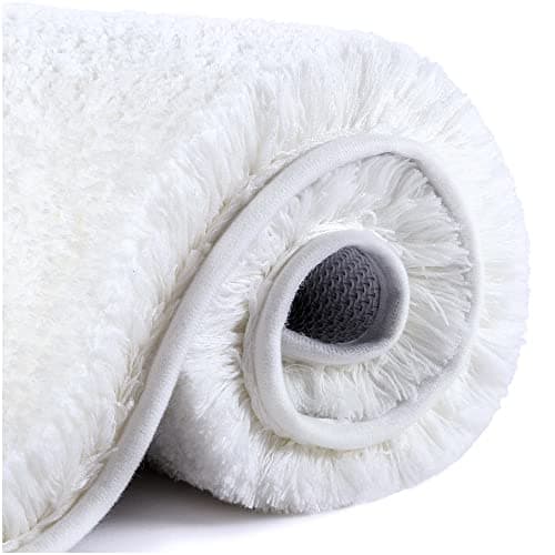 Image of VANZAVANZU Non Slip Bath Mat Thickened Bath Rug for Bathroom Absorbent Ultra Soft Bathroom Mat Fluffy Microfiber Bedside Rug Carpet Floor Mat, Quick-drying, Machine Washable - 50 x 80cm (White)