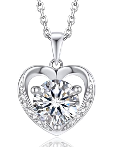 Image of MomentWish Women's Necklaces Heart, 2 Carat Moissanite Necklace For Women Pendant Silver 925 Wife Mum Birthday Anniversary Jewellery Gifts