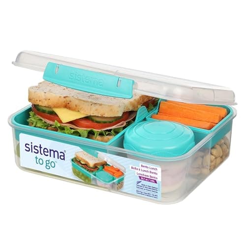 Image of Sistema Bento Box LUNCH | Bento School Lunch Box with Compartments | 1.65 L | Food Storage Container in Minty Teal | 1 Count