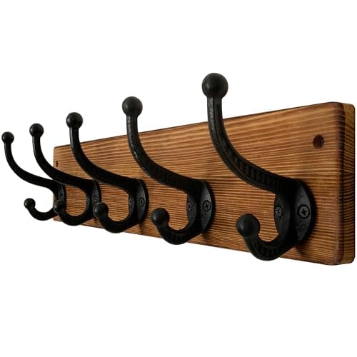 Image of WEBI Rustic Coat Rack Wall Mount,5 Cast Iron Coat Hooks Wall Mounted,Heavy Duty Wall Coat Hanger Hooks for Hanging Coats,Clothes,Rustic Brown