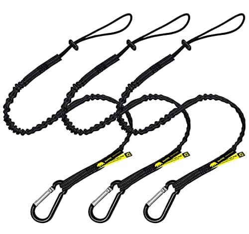 Image of BearTOOLS Tool Lanyard with Standard Spring Carabiner and Adjustable Loop End, 90cm Length, Maximum Weight Limit 8KG / 17.6lb, Fall Restraint with Shock Cord Stopper, 3 Combo Pack (Black 0913S)
