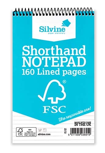 Image of Silvine 8x5 Everyday FSC Shorthand Notebook - Ruled 8mm Feint, 160 Pages of FSC Certified Paper. Ref FSC160 [Pack of 10]