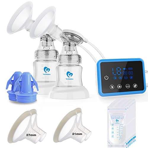 Image of Bellababy Double Electric Breast Feeding Pumps with 21mm,24mm,27mm Flanges,Touch Screen,Pain Free Strong Suction 4 Models 9 Levels Strength (Blue)