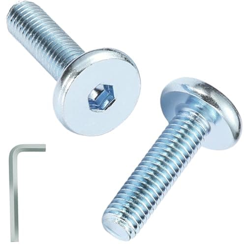 Image of AMLOOPH M6 Bolts, M6 x 40mm Hex Socket Large Flat Head Carbon Steel Fully Threaded Furniture Screws/Bolts for Chairs, Cots, Beds and Tables (Pack Of 12- and a Wrench)