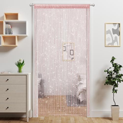 Image of Ateasierlife Door String Curtain Doorway Beads Curtains,Hanging Room Divider Beaded Decor Hippie Glitter Fringe Panel Closet Window Wall Backdrop Doors Sequin Sheer Boho Doors Tassel (Pink)