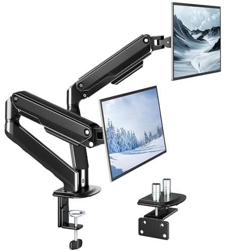 Image of monTEK Dual Monitor Stand for Desk, 17-32 Inch Mechanical Spring Dual Arm, Heavy Duty Steel Adjustable Monitor Mount, Full Motion VESA 75x75/100x100, C-Clamp & Grommet, Holds Up to 20 lbs Each