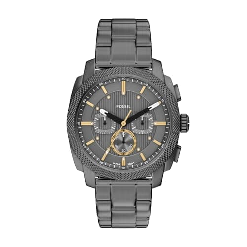 Image of Fossil New Machine Watch for Men, 44mm Quartz Chronograph Movement with Stainless Steel or Leather Strap,Mild Grey