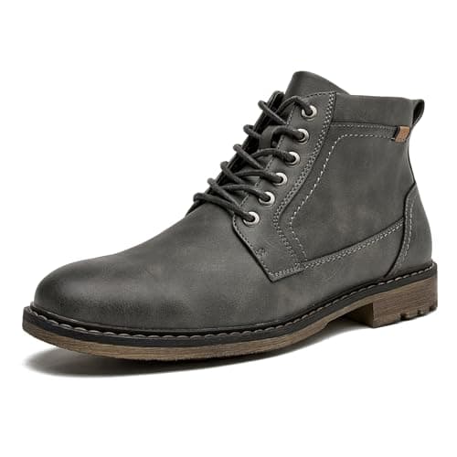 Image of CLOWSE Men's Chukka Boots Casual Dress Boots Zipper Motorcycle Combat Boots Waterproof Ankle Boots Lace Up Fashion Leather Boots, Grey, 13